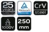 NEO TOOLS Vízpumpafogó 1000V, szigetelt, 250mm (10"), CrV, polírozott 25 év garanciával 01-232