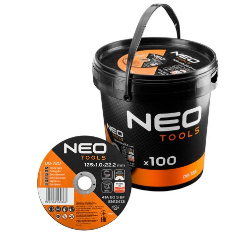NEO TOOLS Vágókorong, fémhez, 125x1x22,2mm, 41A 60 S BF INOX, 100db/cs 08-722