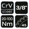 NEO TOOLS Nyomatékkulcs 3/8"x420mm, 20-100NM 25 év garanciával 08-824