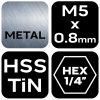 NEO TOOLS Gépi menetfúró, 2az1ben előfúró éllel, HSS-Titán, M5X0,8mm, hatszög szárral 08-952