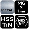 NEO TOOLS Gépi menetfúró, 2az1ben előfúró éllel, HSS-Titán, M6X1mm, hatszög szárral 08-953