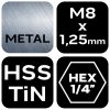 NEO TOOLS Gépi menetfúró, 2az1ben előfúró éllel, HSS-Titán, M8X1,25mm, hatszög szárral 08-954