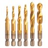 NEO TOOLS Gépi menetfúró készlet, 2az1ben előfúró éllel, HSS-Titán, M3-M10, 6db, hatszög szárral 08-959