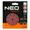 NEO TOOLS Csiszolókorong tépőzáras 150mm, P40, 9 lyukkal, 5db, 04-721-hez 08-990