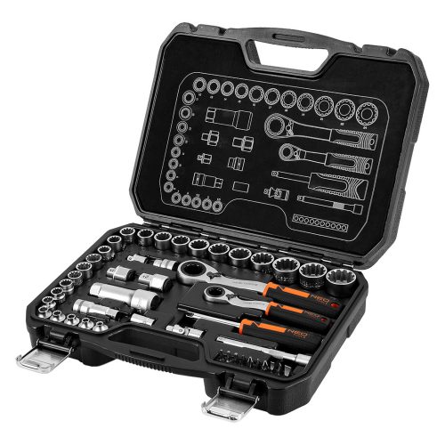 NEO TOOLS Dugókulcs készlet, átmenő racsnis hajtókarokkal, 1/4"- 3/8", 46 db 25 év garanciával 10-019