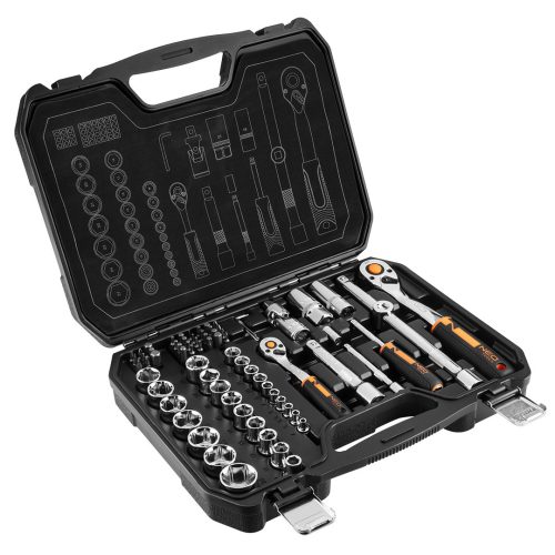 NEO TOOLS Dugókulcskészlet + bitkészlet 1/2", 1/4", 73db 25 év garanciával 10-054