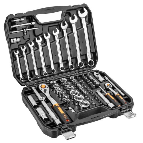 NEO TOOLS Dugókulcskészlet + szerszámkészlet 1/2", 1/4", 82db 25 év garanciával 10-059
