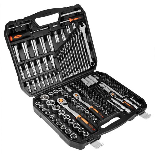 NEO TOOLS Dugókulcskészlet + szerszámkészlet 1/4", 3/8", 1/2", 219db 25 év garanciával 10-076