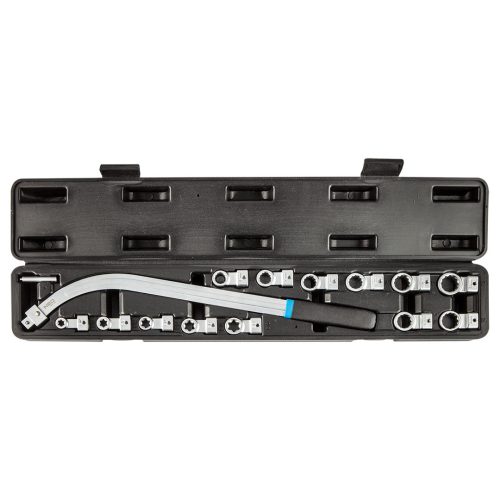 NEO TOOLS Feszítőgörgő kulcs cserélhető fejekkel, 15db 11-169