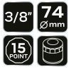 NEO TOOLS Olajszűrő kulcs 74mm, 15 pontos, 3/8" kulcsnyílással 11-365