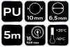 NEO TOOLS Pneumatikus spiráltömlő, 6,5x10mm x 5m, PU 12-070-1