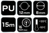 NEO TOOLS Pneumatikus spiráltömlő, 8,0x12mm x 15m, PU 12-076-1