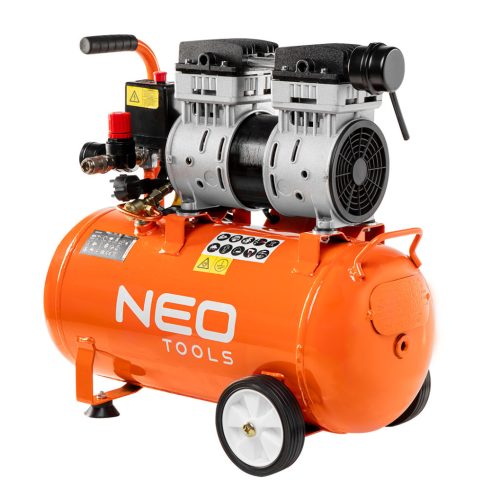 NEO TOOLS Kompresszor, 24L, extra csendes, kefementes motorral, olajmentes, 79(61)dB 2 év garanciával 12K021