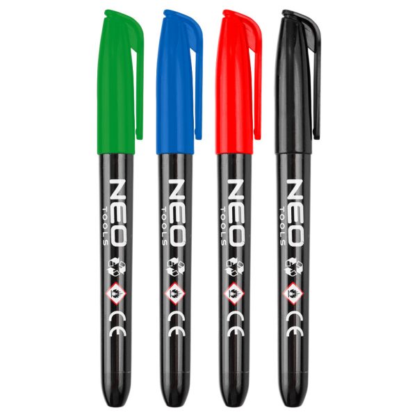 NEO TOOLS 4db jelölőfilc, vízálló olajalapú festékkel, használat előtt felrázandó, színes, normál hegyű 13-857