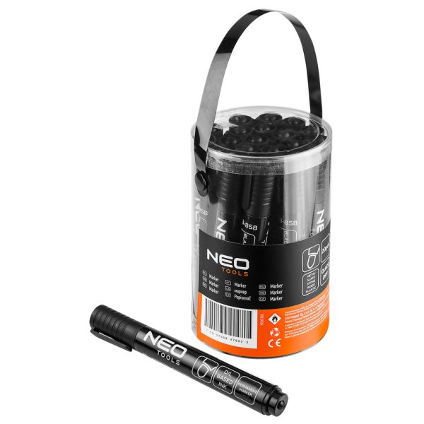 NEO TOOLS Jelölőfilc, vízálló olajalapú festékkel, fekete, vastag hegyű, Rendelési egység: 20db 13-858