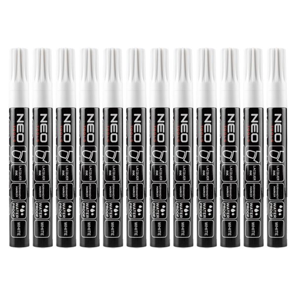 NEO TOOLS Jelölőfilc, lakkfilc, vízálló festékkel, alu festéktartály, fehér, normál hegyű, Rendelési egység: 12db 13-865