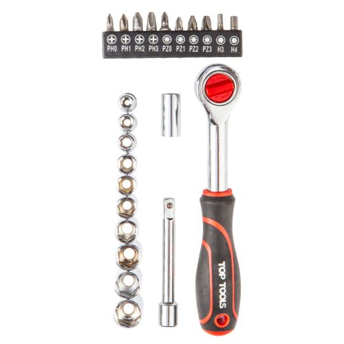 TOPEX DUGÓKULCSKÉSZLET ÉS CSAVARHÚZÓKÉSZLET 1/4", 23DB. 38D505