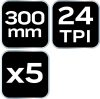NEO TOOLS FÉMFŰRÉSZLAP készlet 300x12, 5mm, 5db, HSS Bimetal 43-355