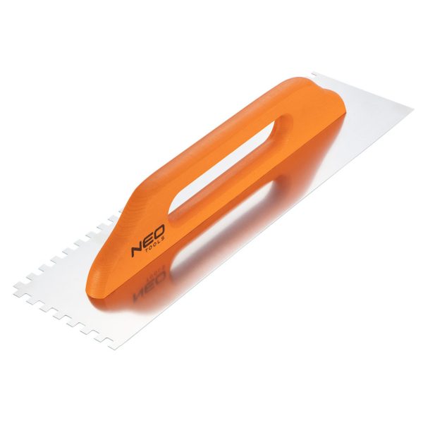 NEO TOOLS Acél simító, fogazott, rozsdamentes, 480x128mm, 8x8x8mm, fa markolat 50-182