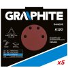 GRAPHITE Tépőzáras csiszolópapír K120, háromszög alakú 12 lyukakkal, 5db csiszolóhoz 59G264 54H033