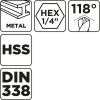 GRAPHITE Csigafúró, 1/4" hatszög szárral, HSS DIN 338, 8mm  54T715