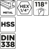 GRAPHITE Csigafúró, 1/4" hatszög szárral, HSS DIN 338, 11mm  54T719