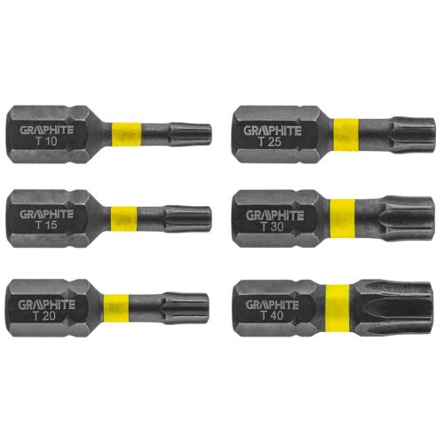 GRAPHITE Torziós ütvecsavarozó bit TX10/15/20/25/30/40x25mm, 6db 56H541