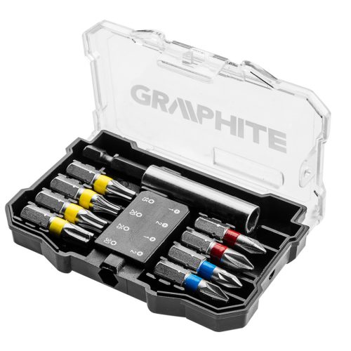 GRAPHITE Csavarhúzó bitkészlet, 10 részes, bitek 25mm - 8db, mágneses bittartó 1db., univerzális doboz 1db 56H614
