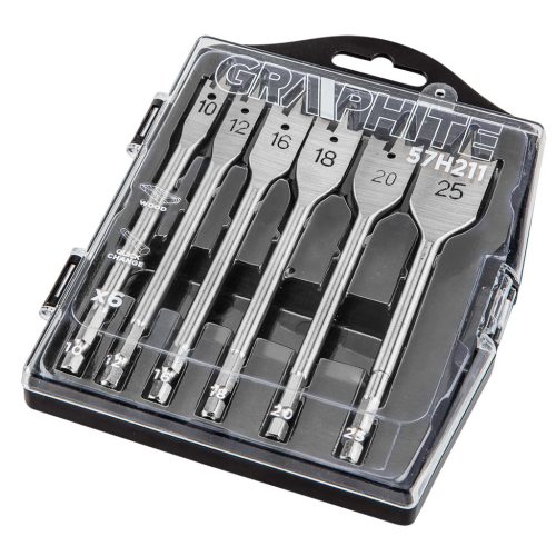 GRAPHITE Lapos marófúró készlet 10, 12, 16, 18, 20, 25mm, 6db 57H211