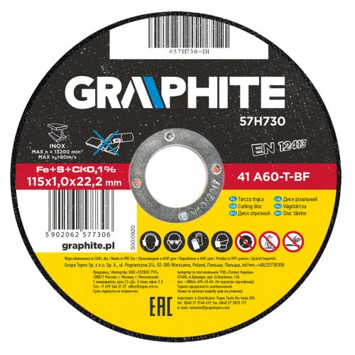 GRAPHITE Vágókorong fémhez 115x1mm INOX 57H730