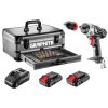 GRAPHITE Akkus fúró Energy+, 2db akku+töltő!, 18V/2Ah, 10mm + alu koffer + 109 kiegészítő, levehető fúrótokmány 3 év garanciával 58G022-PS15