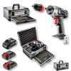 GRAPHITE Akkus fúró Energy+, 2db akku+töltő!, 18V/2Ah, 10mm + alu koffer + 109 kiegészítő, levehető fúrótokmány 3 év garanciával 58G022-PS15