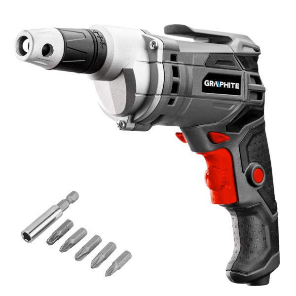 GRAPHITE Csavarozógép, gipszkartonhoz/építőlemezekhez, kuplungos 230V/520W, 0-4200 fordulat/perc, hordtáska 3 év garanciával 58G794