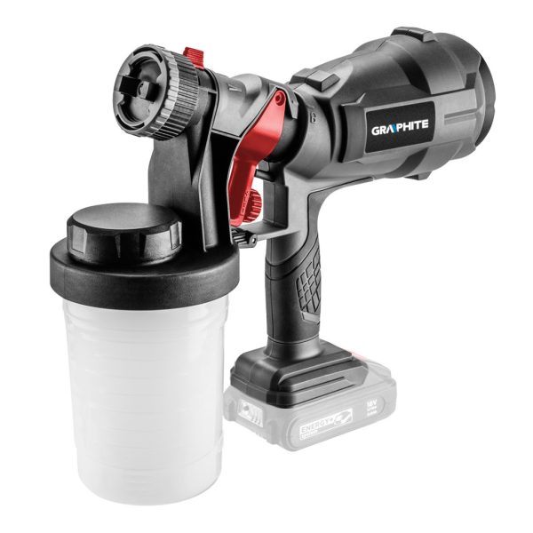 GRAPHITE Akkus festékszóró pisztoly HVLP Energy+, 18V, max. viszkozitás 60DIN, 700ml/p, 243W, akku nélkül!!! 3 év garanciával 58GE103