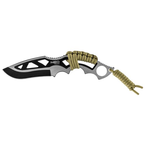 NEO TOOLS Túlélőkés, 11cm penge, 75cm paracord kötéllel tokban 63-100