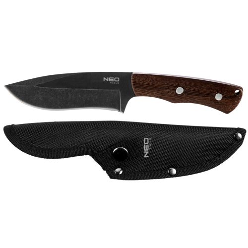 NEO TOOLS Túlélőkés, full-tang, 23cm, rozsdamentes acél, fa markolat, penge: 12cm 63-111