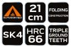 NEO TOOLS Túlélő kézifűrész, 21cm, összecsukható, Penge vastagság 0,85mm, 66HRC, 3 soros pengefelépítés 63-120