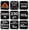 NEO TOOLS Kemping gázégő, EN417 szerinti, 123x80mm, maxedényátmérő 200mm, súly 103g, 3000W teljesítmény, rozsdamentes acél 63-128