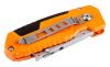 NEO TOOLS Trapézpengés kés, 90 fokban elfordítható fejjel, vágó és kaparó funkció, összecsukható, aluházas, 2db tartalék pengével 63-708