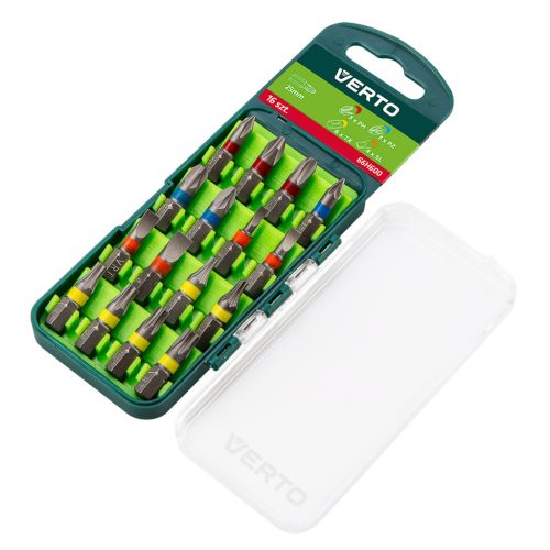 VERTO Csavarhúzó bitkészlet, 16db, 25mm - 3 x PH, 3 x PZ, 4 x SL, 6 x TORX (CrV) 66H600