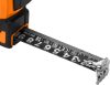 NEO TOOLS Mérőszalag, 10m/25mm, erősített rugós, acél, fekete szalag fehér nagyított skálával, mágneses, autostop+rögzítő 67-245