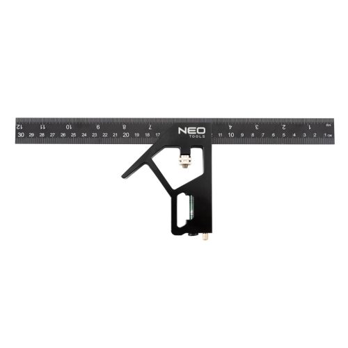 NEO TOOLS Profi szögmérő, derékszög és vonalzó, festett-alu 30cm 72-127