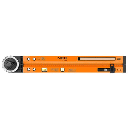 NEO TOOLS Szögmérő alumínium házas, vízmértékkel, jelölő ceruzával 72-225