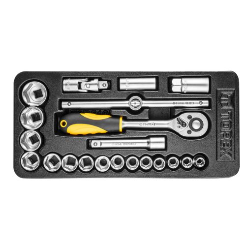 TOPEX Dugókulcskészlet 1/2", 21db, műhelykocsitálcával 79R510