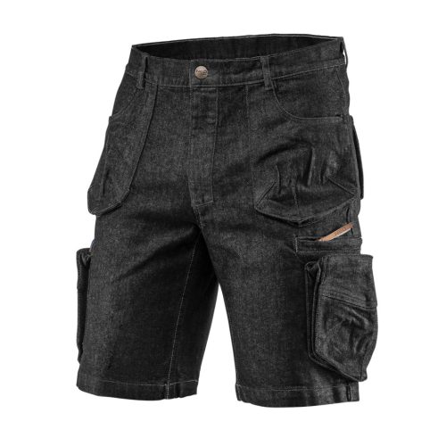NEO TOOLS Farmer Rövid munkásnadrág, DENIM, fekete, cipzáros oldalzsebekkel, 98% pamut, 410g/m2, XXL 81-273-XXL