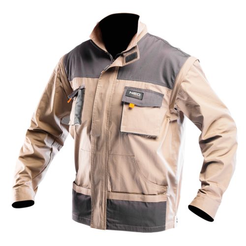 NEO TOOLS Munkadzseki 2 az 1-ben, S/48 100% pamut, 180g/m2, lezippzározható újjak,  81-310-S