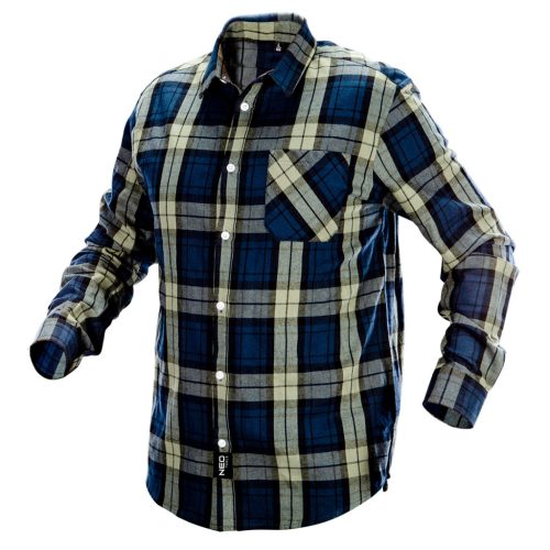 NEO TOOLS Flanel munkaing, kék-oliva-fekete, 100% pamut, XXL 81-541-XXL