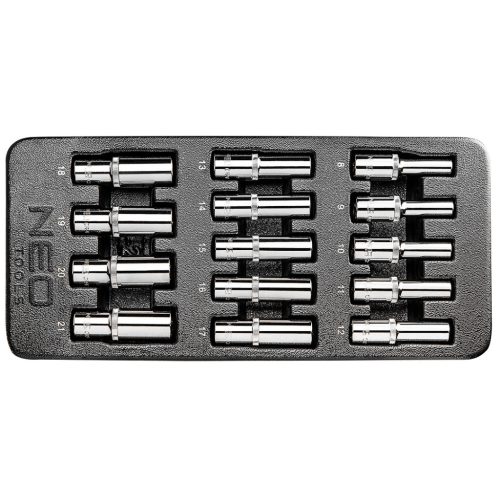 NEO TOOLS Dugókulcskészlet hosszú 1/2” 14db, 8-21mm, műhelykocsitálcával 25 év garanciával 84-243
