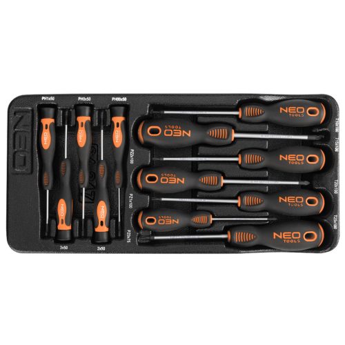 NEO TOOLS Műszerész, Precíziós Csavarhúzó készlet, PZ, TORX, 12db, műhelykocsitálcával 25 év garanciával 84-247