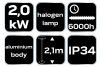 NEO TOOLS Álló infravörös halogén hősugárzó gomba teraszra 1000W / 2000W, alumínium, IP34, halogen, 2.1 m, távirányítóval 2 év garanciával 90-036